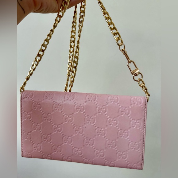 Gucci Pink GG Embossed Leather Crossbody with Gold Chain - Picture 10 of 10